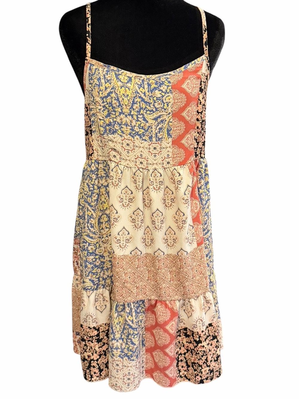 Altar'd State Mini Dress Size S Beige Blue Patchwork Print
